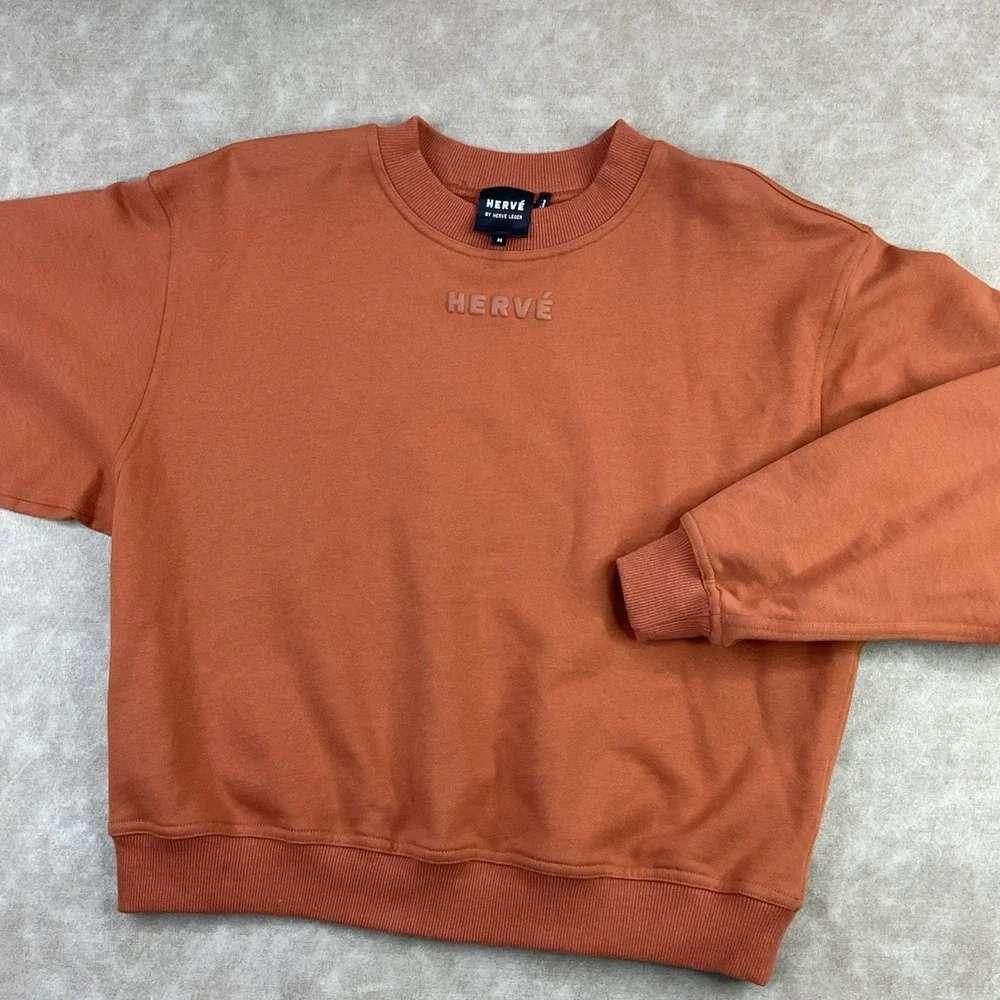 Herve Leger Sweatshirt Women Sz XS Dolman French Terry Pullover Cropped Relaxed - Picture 8 of 8